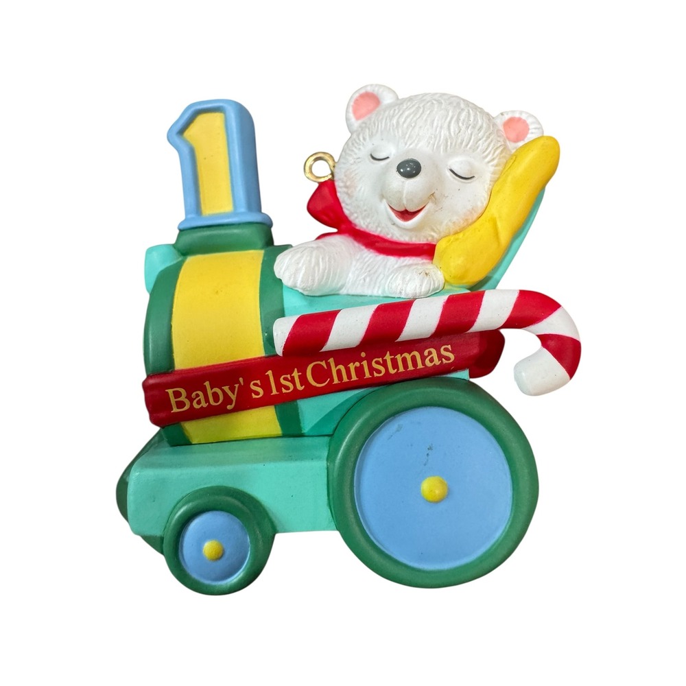 Hallmark Ornament 2000 Baby's‎ First Christmas Peppermint Express Bear Train